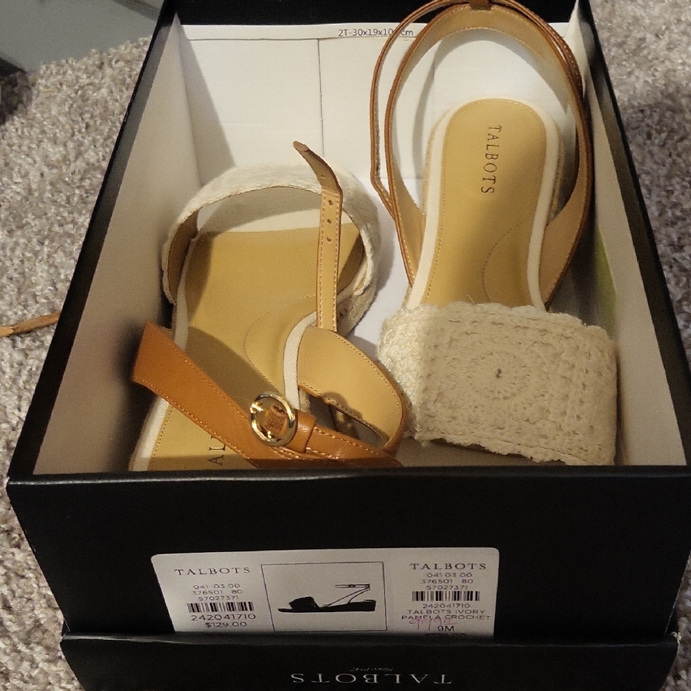 Talbots 9M Ivory PAME Brown and Cream Espadrille Sandals